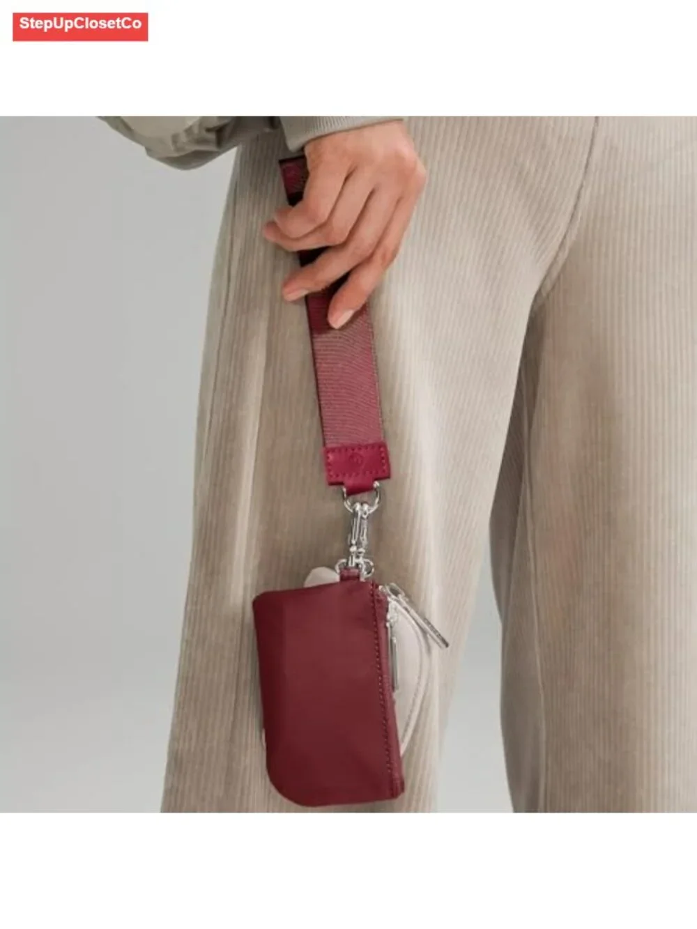 Mini Zip Around Wristlet Wallet for Women Detachable Dual Pouch Keychain Coin